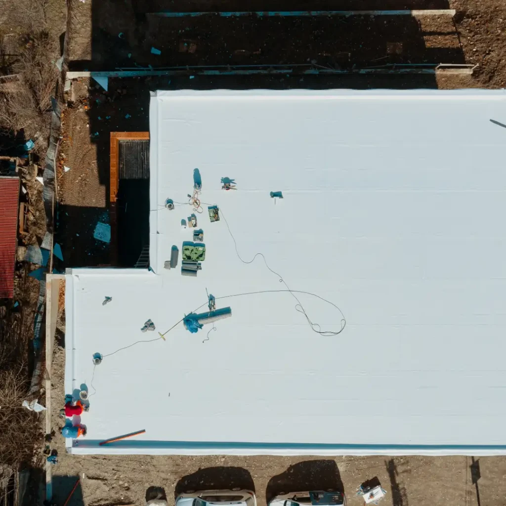 Flat low-slope commercial roof in Northwest Michigan